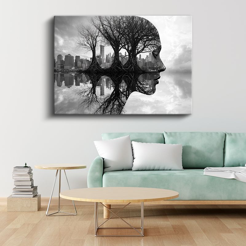Zihin Ormanı - Ağaçlardan Oluşan İnsan Profili Kanvas Tablo