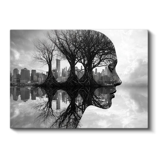 Zihin Ormanı - Ağaçlardan Oluşan İnsan Profili Kanvas Tablo