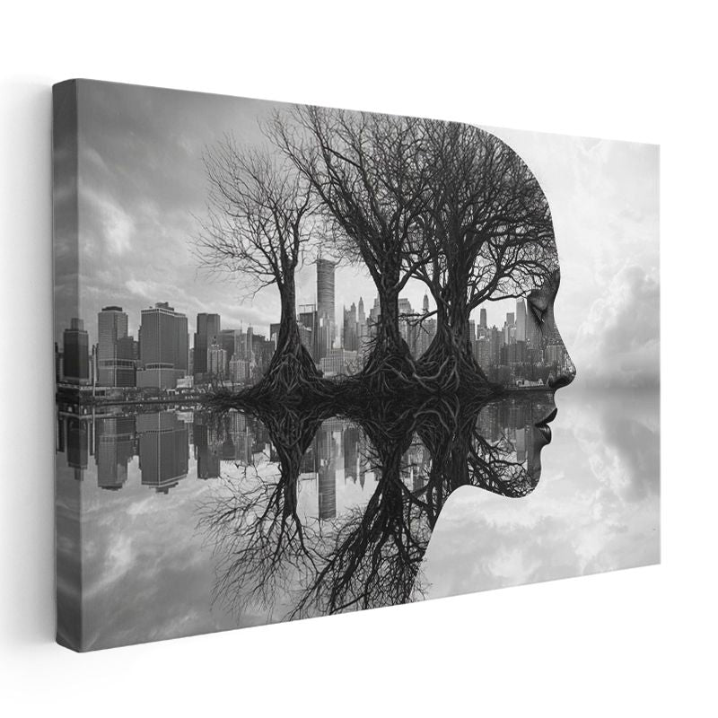 Zihin Ormanı - Ağaçlardan Oluşan İnsan Profili Kanvas Tablo