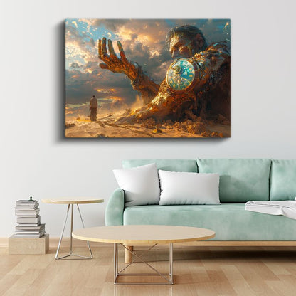 Zamanın Bekçisi - Çöldeki Devasa Saat Figürü Kanvas Tablo
