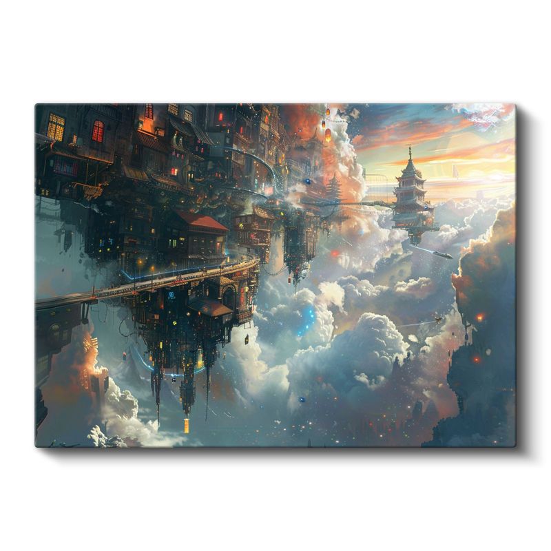Asılı Krallık - Bulutlar Arasındaki Ters Şehir Kanvas Tablo