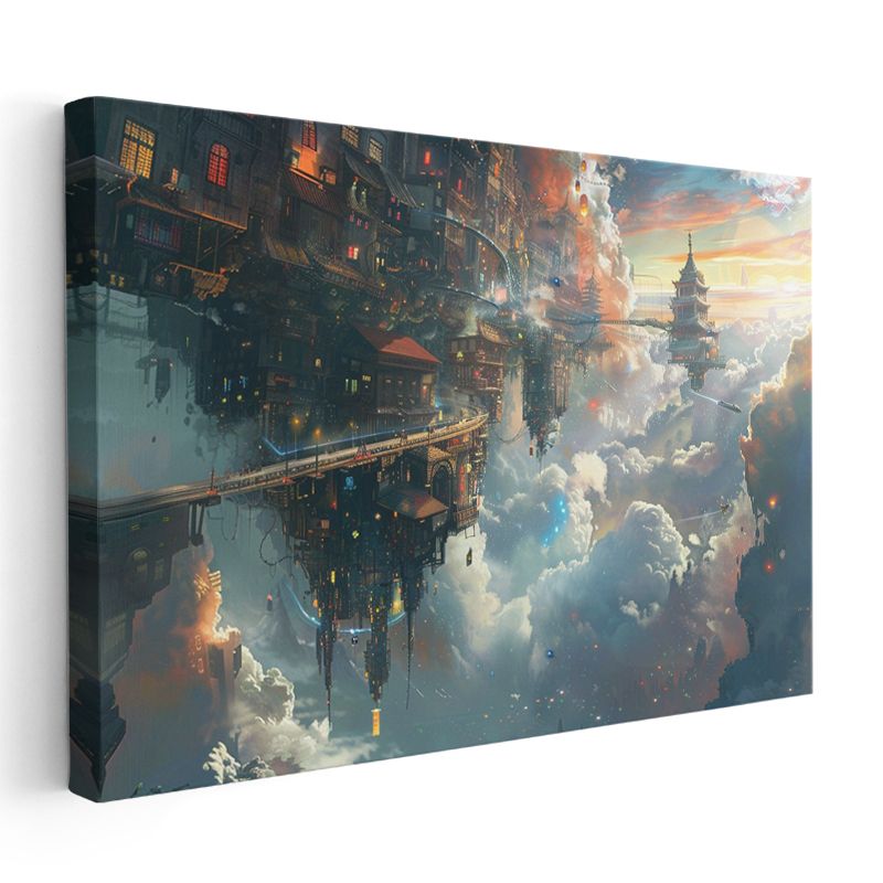 Asılı Krallık - Bulutlar Arasındaki Ters Şehir Kanvas Tablo