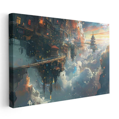 Asılı Krallık - Bulutlar Arasındaki Ters Şehir Kanvas Tablo