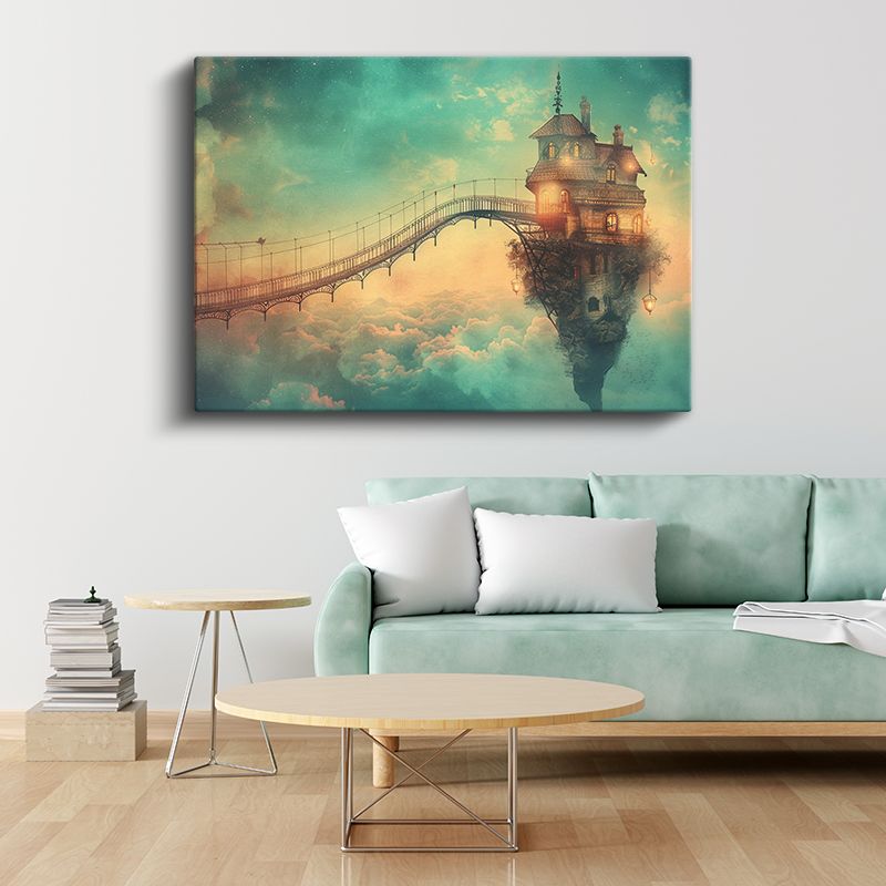 Gökyüzü Evi - Bulutlar Üzerindeki Köprülü Malikâne Kanvas Tablo