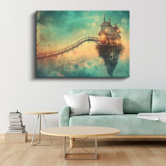 Gökyüzü Evi - Bulutlar Üzerindeki Köprülü Malikâne Kanvas Tablo