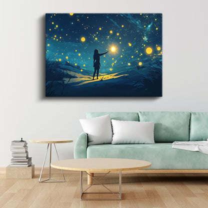 Yıldız Avcısı - Gece Gökyüzünde Işık Toplayan Silüet Kanvas Tablo