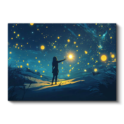 Yıldız Avcısı - Gece Gökyüzünde Işık Toplayan Silüet Kanvas Tablo
