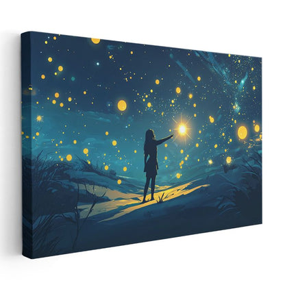 Yıldız Avcısı - Gece Gökyüzünde Işık Toplayan Silüet Kanvas Tablo