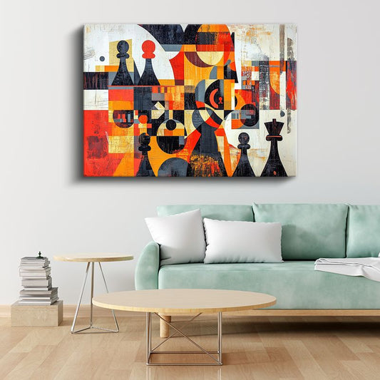 Satranç Soyutlaması - Geometrik Formlarla Strateji Oyunu Kanvas Tablo