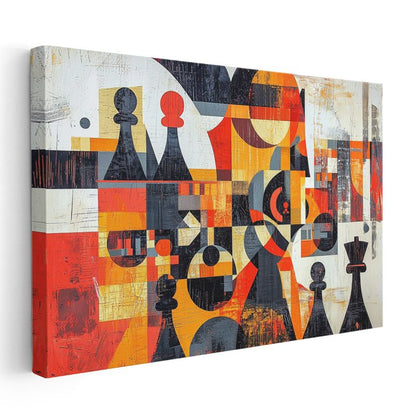 Satranç Soyutlaması - Geometrik Formlarla Strateji Oyunu Kanvas Tablo