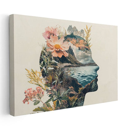 Zihin Bahçesi - İnsan Silüetinde Birleşen Doğa Kanvas Tablo