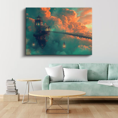 Gökyüzü Adası - Bulutlar Arasında Asılı Fantastik Yapı Kanvas Tablo