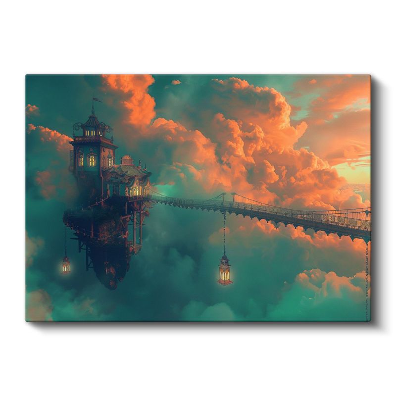 Gökyüzü Adası - Bulutlar Arasında Asılı Fantastik Yapı Kanvas Tablo