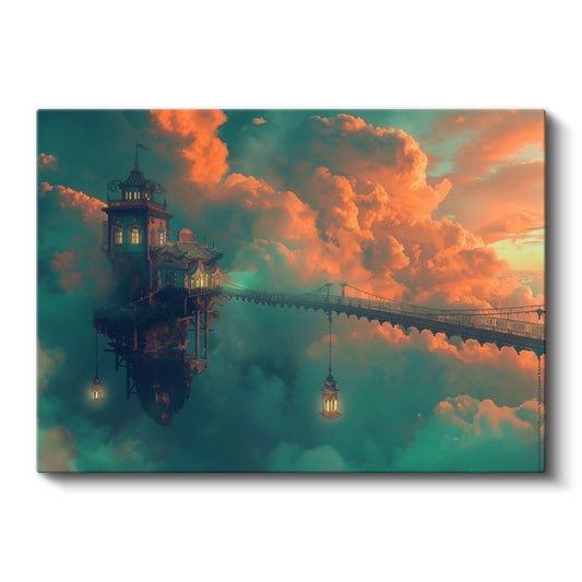 Gökyüzü Adası - Bulutlar Arasında Asılı Fantastik Yapı Kanvas Tablo