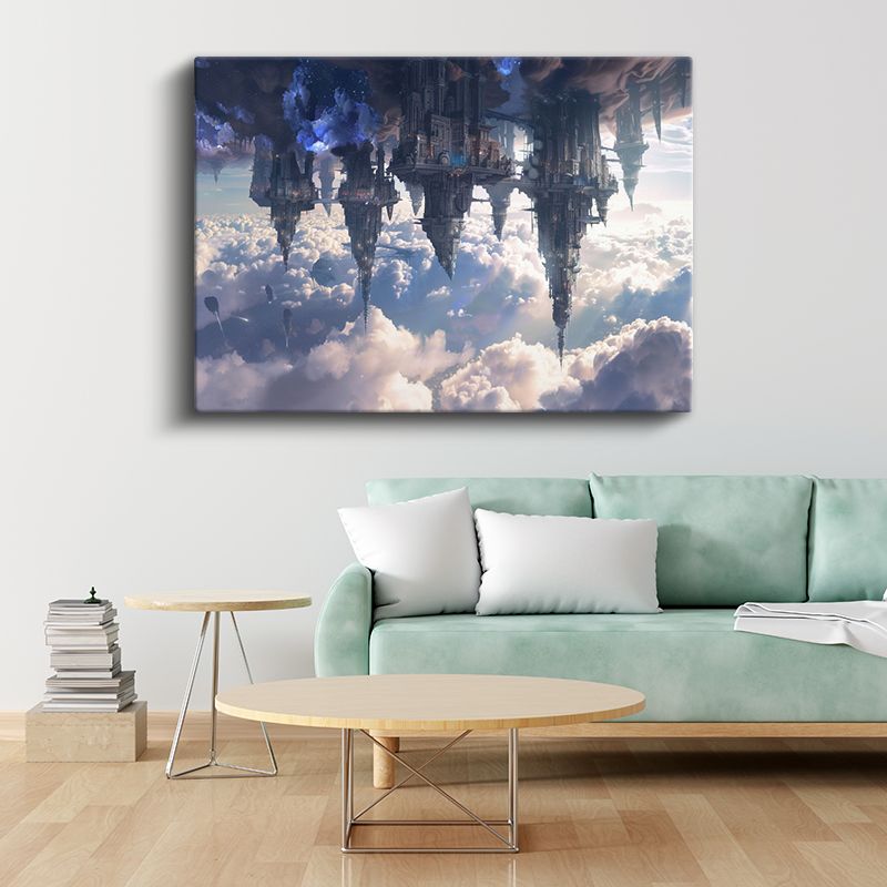 Havada Asılı Şehir - Bulutların Üzerinde Tersine Dünya Kanvas Tablo