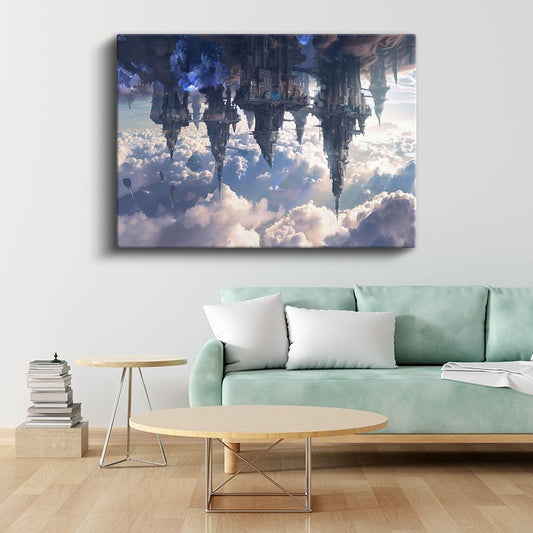Havada Asılı Şehir - Bulutların Üzerinde Tersine Dünya Kanvas Tablo