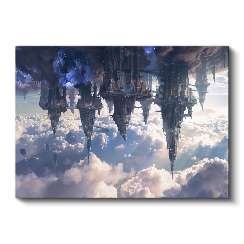 Havada Asılı Şehir - Bulutların Üzerinde Tersine Dünya Kanvas Tablo