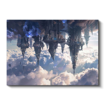 Havada Asılı Şehir - Bulutların Üzerinde Tersine Dünya Kanvas Tablo