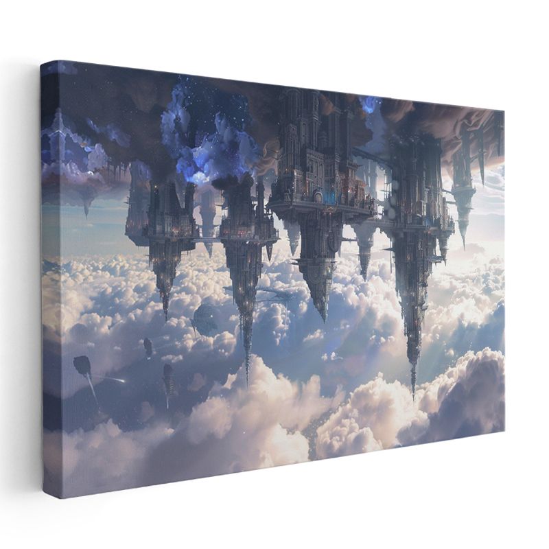 Havada Asılı Şehir - Bulutların Üzerinde Tersine Dünya Kanvas Tablo