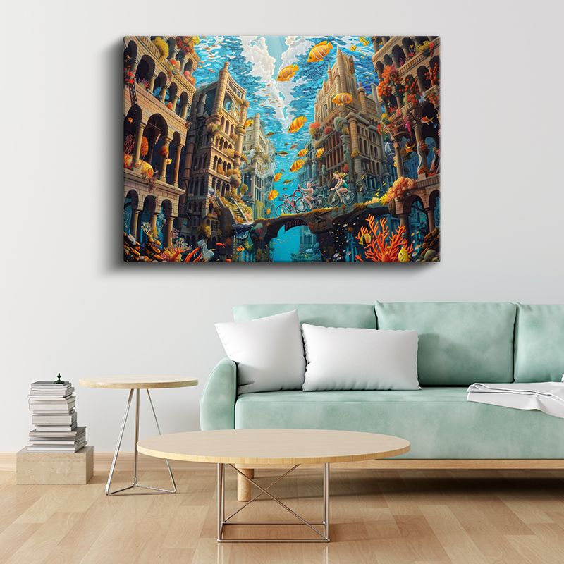 Sualtı Medeniyeti - Balıkların Arasında Bisiklet Turu Kanvas Tablo