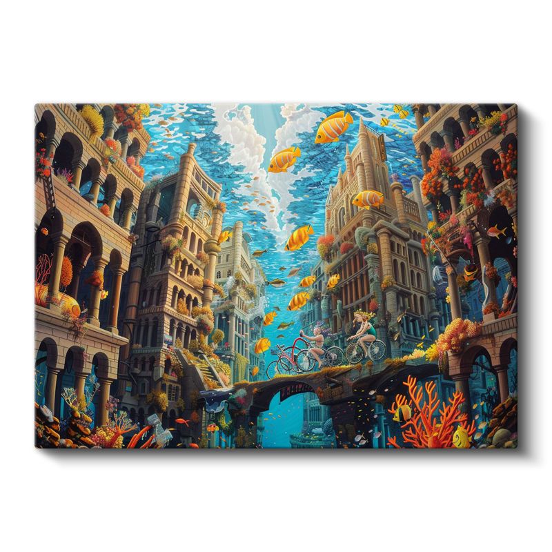 Sualtı Medeniyeti - Balıkların Arasında Bisiklet Turu Kanvas Tablo