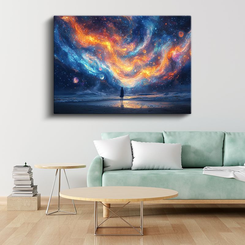 Alev Gökyüzü - Evrenin Renkleriyle Dans Eden Silüet Kanvas Tablo