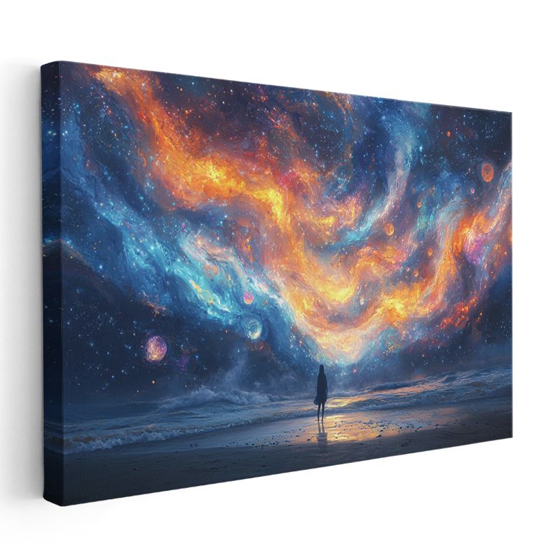 Alev Gökyüzü - Evrenin Renkleriyle Dans Eden Silüet Kanvas Tablo