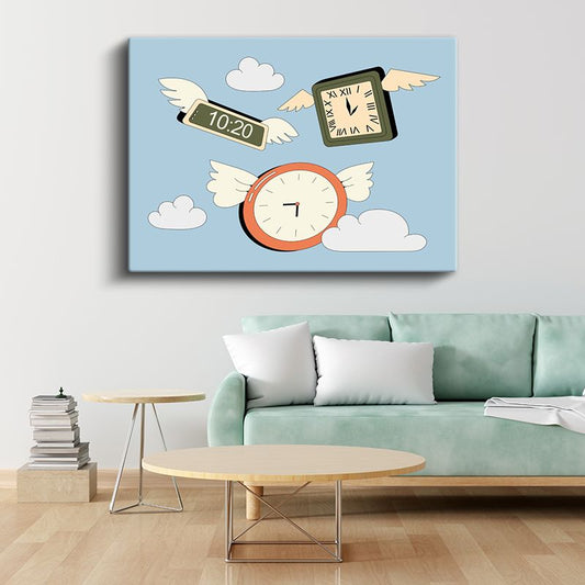 Uçan Saatler - Kanatlanmış Zaman Parçaları Kanvas Tablo