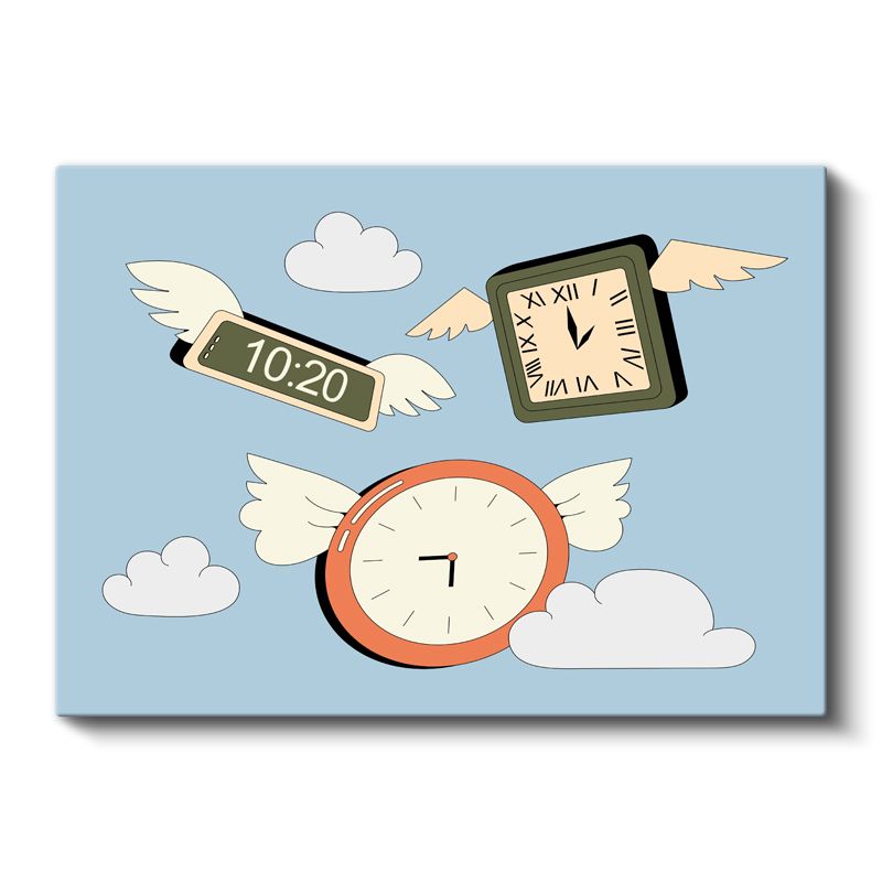 Uçan Saatler - Kanatlanmış Zaman Parçaları Kanvas Tablo