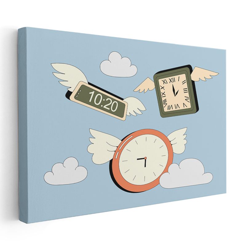 Uçan Saatler - Kanatlanmış Zaman Parçaları Kanvas Tablo