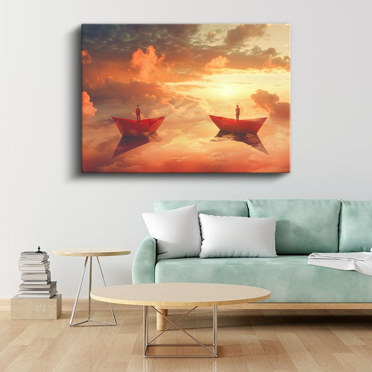 Bulut Denizi - Kağıt Kayıklarla Gökyüzü Seyahati Kanvas Tablo