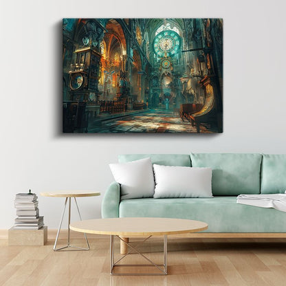 Zaman Katedrali - Işığın Sırlarını Saklayan Vitray Kanvas Tablo