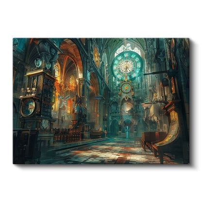 Zaman Katedrali - Işığın Sırlarını Saklayan Vitray Kanvas Tablo