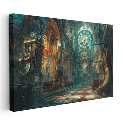 Zaman Katedrali - Işığın Sırlarını Saklayan Vitray Kanvas Tablo