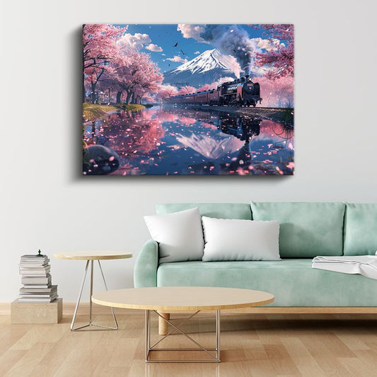 Kiraz Yolculuğu - Dağın Ruhuna Doğru İlerleyen Buharlı Tren Kanvas Tablo