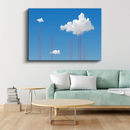 Göğe Uzanan Merdivenler - Bulutlara Tırmanan Kızıl Yollar Kanvas Tablo