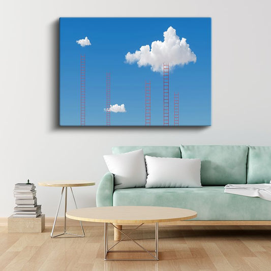 Göğe Uzanan Merdivenler - Bulutlara Tırmanan Kızıl Yollar Kanvas Tablo