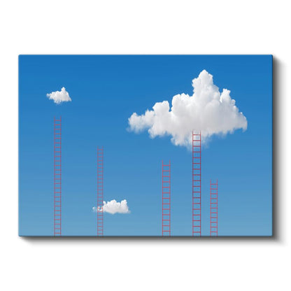 Göğe Uzanan Merdivenler - Bulutlara Tırmanan Kızıl Yollar Kanvas Tablo