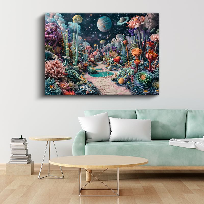 Kozmik Bahçe - Gezegenlerin Gölgesinde Açan Fantastik Çiçekler Kanvas Tablo