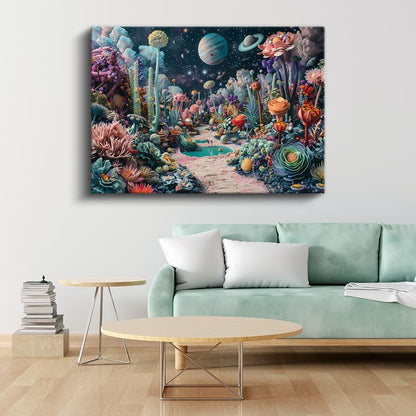 Kozmik Bahçe - Gezegenlerin Gölgesinde Açan Fantastik Çiçekler Kanvas Tablo