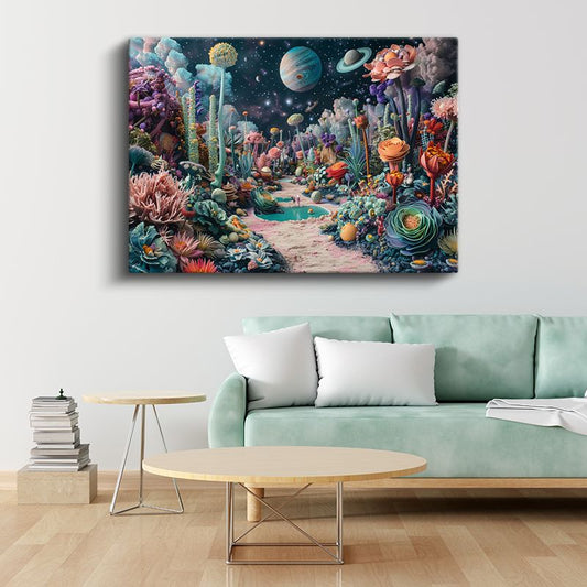Kozmik Bahçe - Gezegenlerin Gölgesinde Açan Fantastik Çiçekler Kanvas Tablo