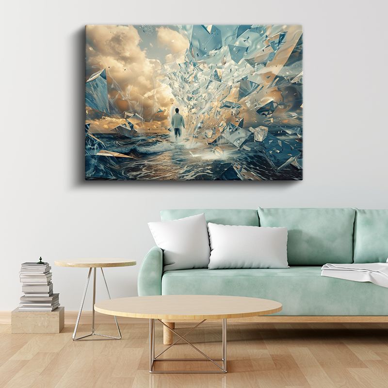 Kırılan Gerçeklik - Cam Denizinde Yürüyen Yalnız Adam Kanvas Tablo