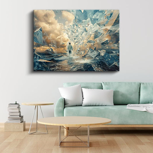 Kırılan Gerçeklik - Cam Denizinde Yürüyen Yalnız Adam Kanvas Tablo