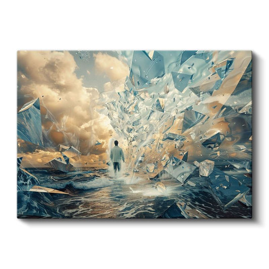 Kırılan Gerçeklik - Cam Denizinde Yürüyen Yalnız Adam Kanvas Tablo