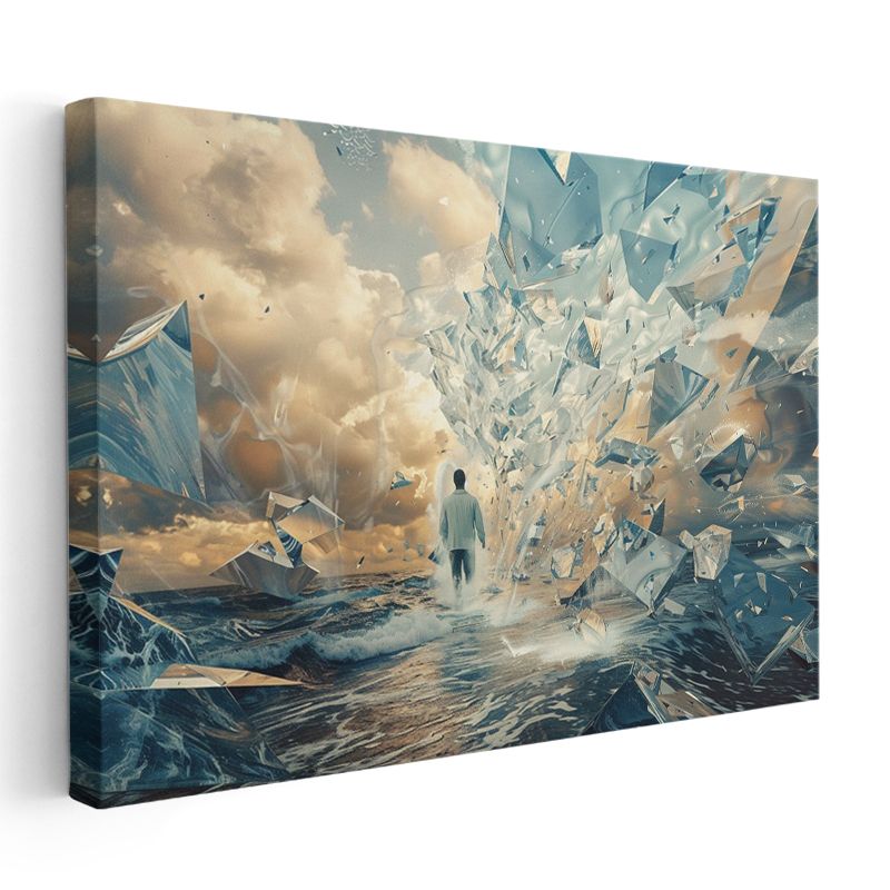 Kırılan Gerçeklik - Cam Denizinde Yürüyen Yalnız Adam Kanvas Tablo