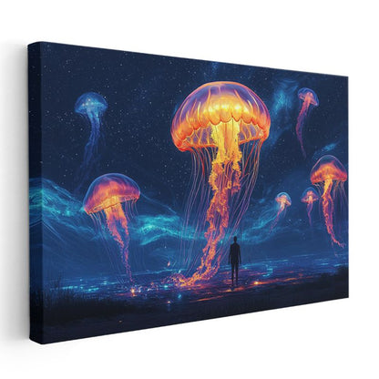 Derin Işıklar - Kozmik Denizanaları ve Gece Yolcusu Kanvas Tablo
