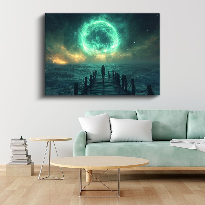 Yeşil Portal - Sonsuzluğa Açılan İskele ve Enerji Küresi Kanvas Tablo
