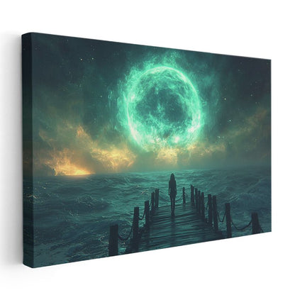 Yeşil Portal - Sonsuzluğa Açılan İskele ve Enerji Küresi Kanvas Tablo