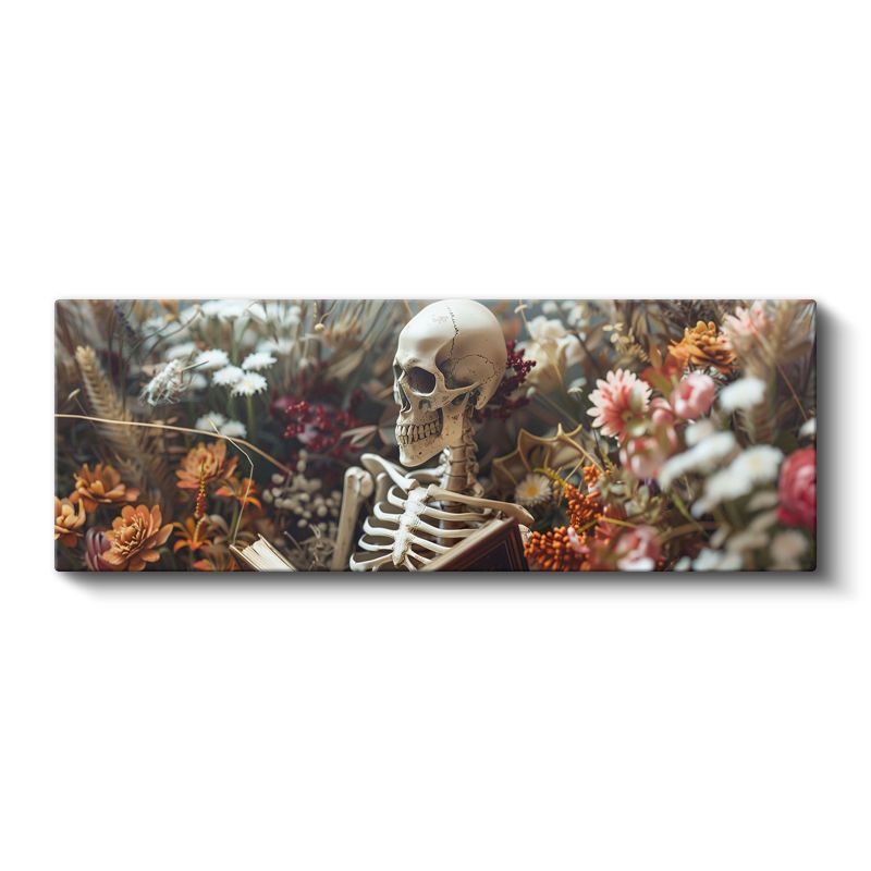 Sonbahar Anıları - Kurumuş Çiçekler Arasında Sonsuzluğa Bakan İskelet Kanvas Tablo