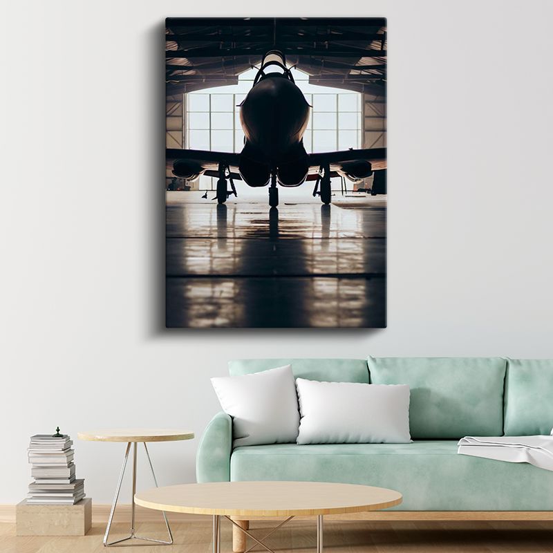 Savaş Uçağı Silueti - Hangar İçinde Askeri Jet Kanvas Tablo